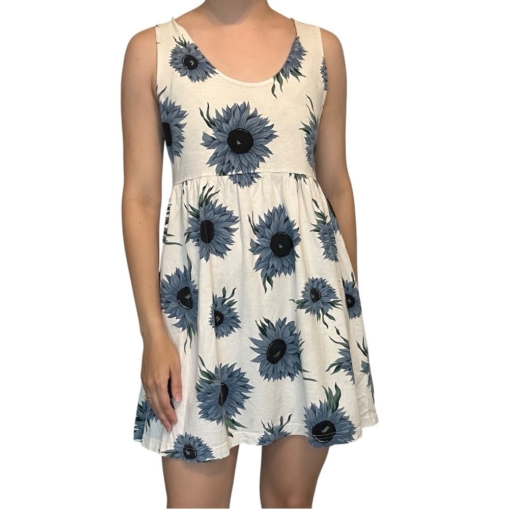 Vintage Sundress Floral Fairy Blue Sunflower Whimsigoth 90s Tank Size Medium